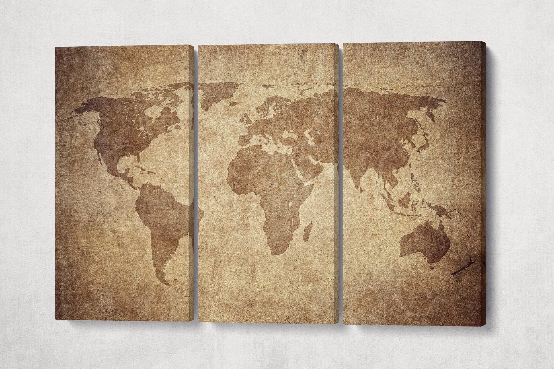 Large Brown Grunge World Map Framed Canvas Leather Print