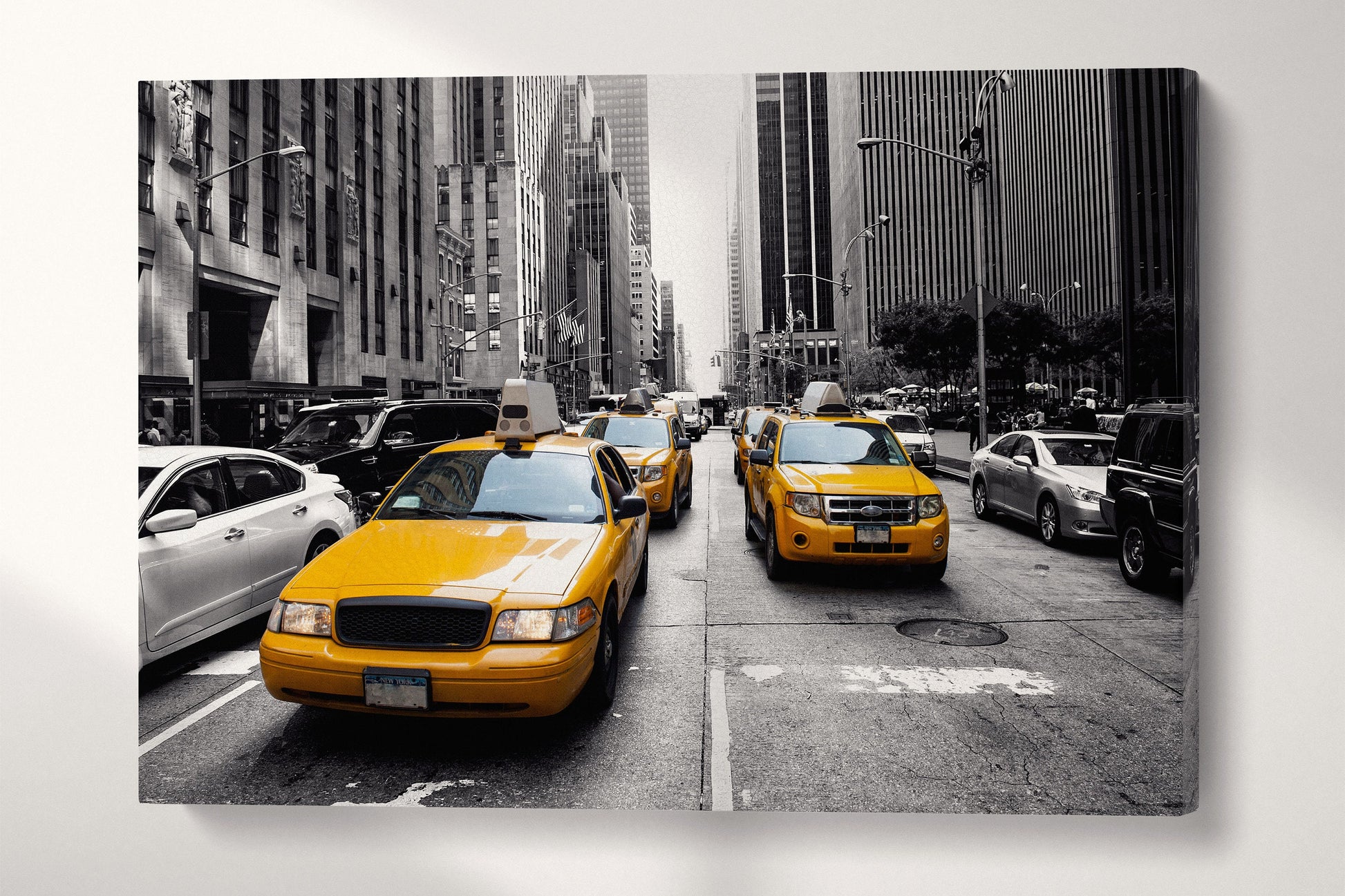 New York Yellow Cab Framed Canvas Leather Print