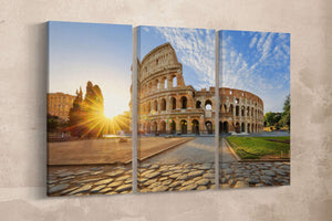 3 Pieces Colosseum in Rome Framed Canvas Leather Print