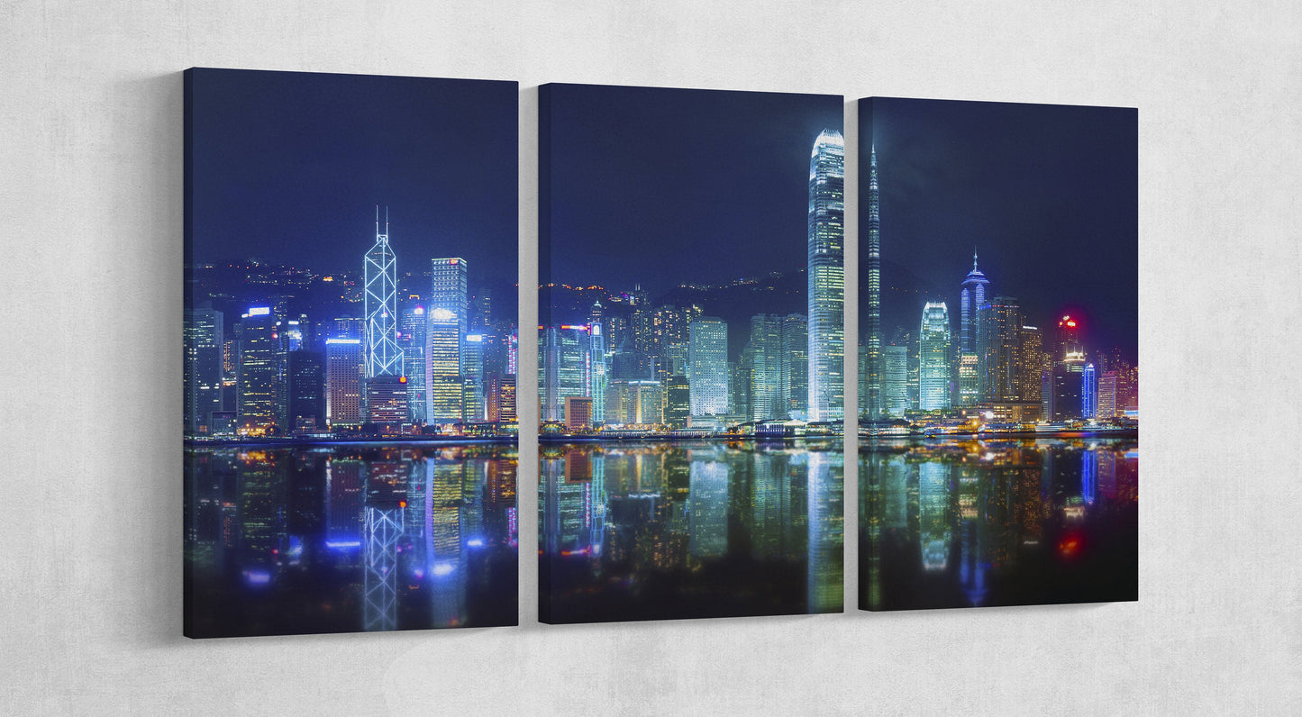 Victoria Harbor of Hong Kong Framed Canvas Leather Print