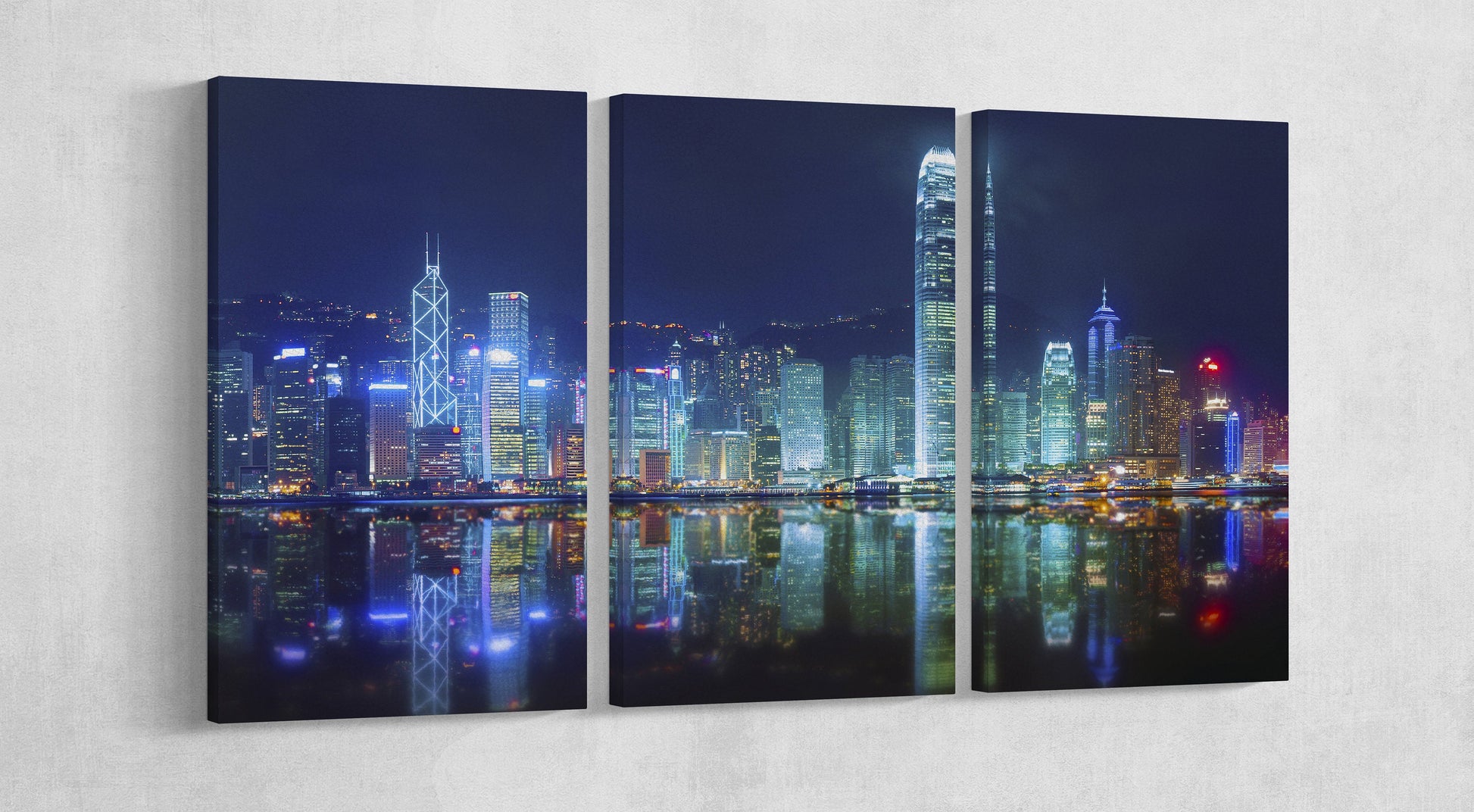 Victoria Harbor of Hong Kong Framed Canvas Leather Print