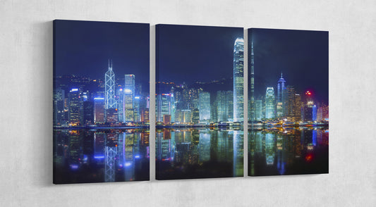 Victoria Harbor of Hong Kong Framed Canvas Leather Print