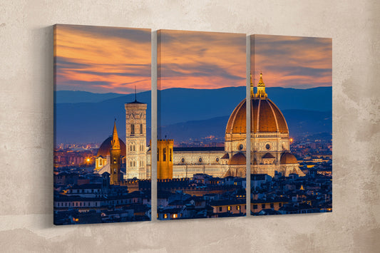 Twilight at Florence Duomo Framed Canvas Leather Print