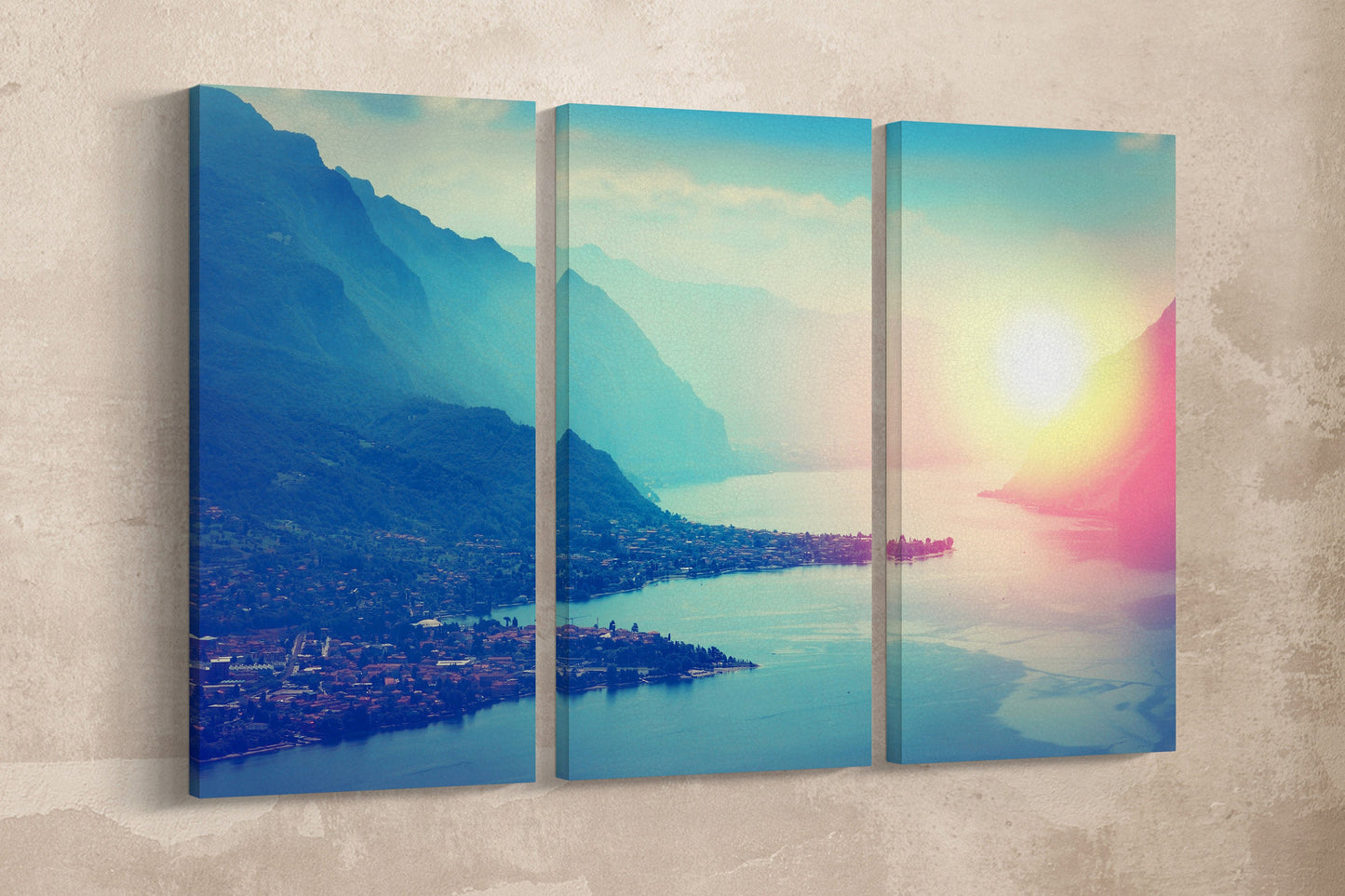 Lake Como at Sunset Framed Canvas Leather Print