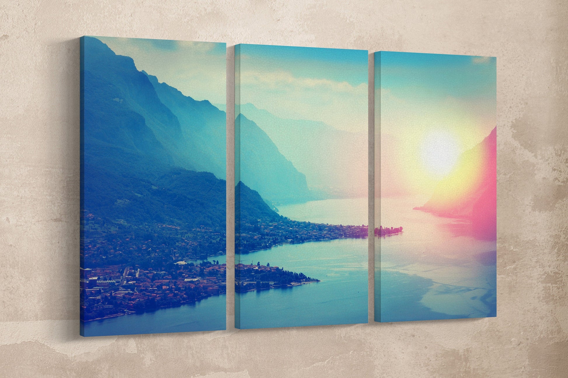 Lake Como at Sunset Framed Canvas Leather Print