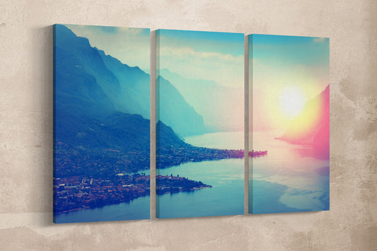 Lake Como at Sunset Framed Canvas Leather Print