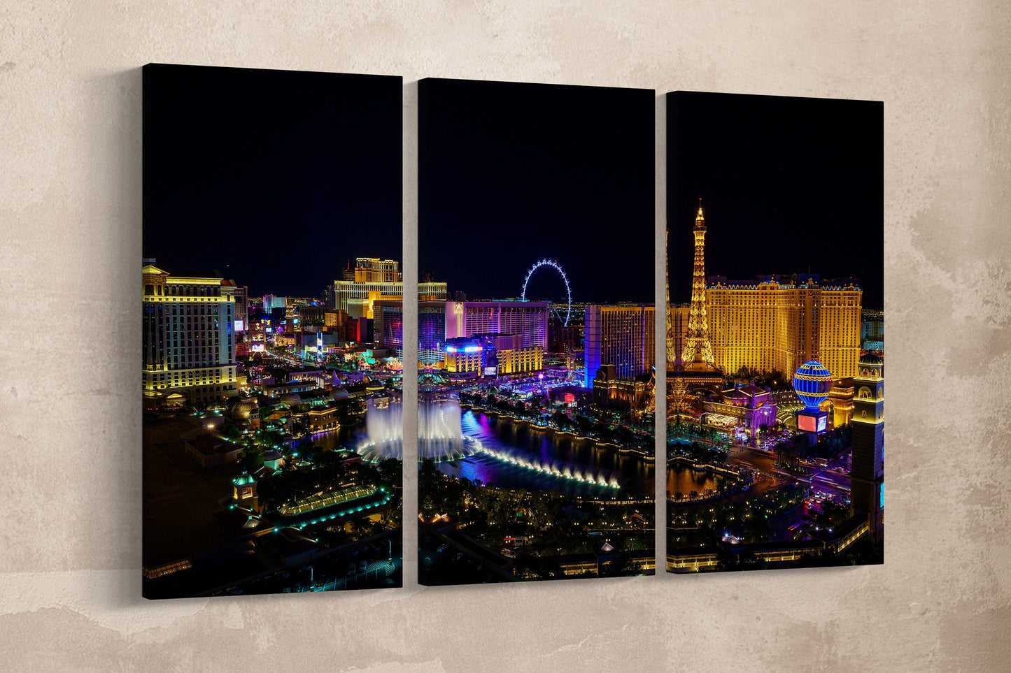Las Vegas strip aerial framed canvas leather print