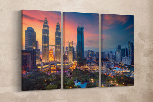 Kuala Lumpur at Sunset Canvas Eco Leather Print, Made in Italy!