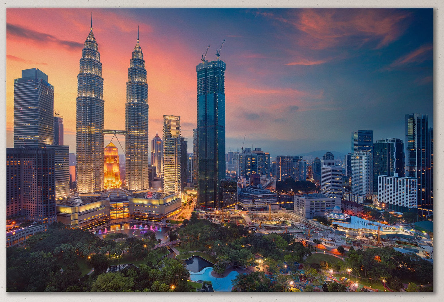 Kuala Lumpur at Sunset Canvas Eco Leather Print, Made in Italy!
