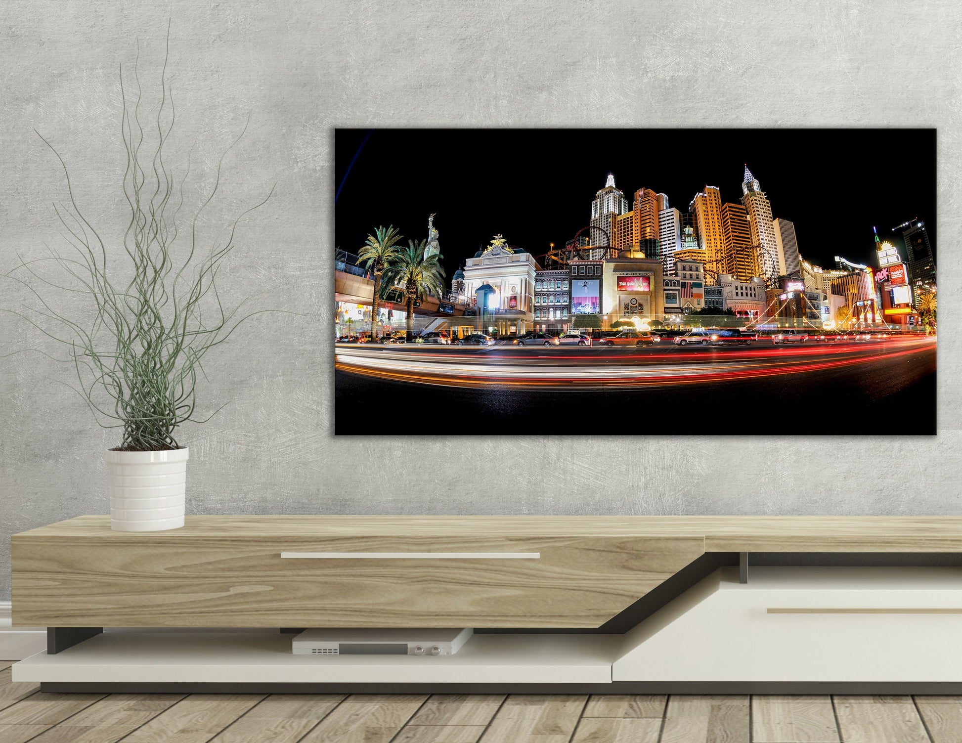 Las Vegas Strip at Night Framed Canvas Leather Print