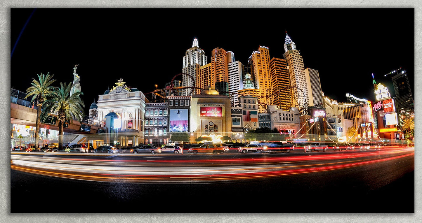Las Vegas Strip at Night Framed Canvas Leather Print