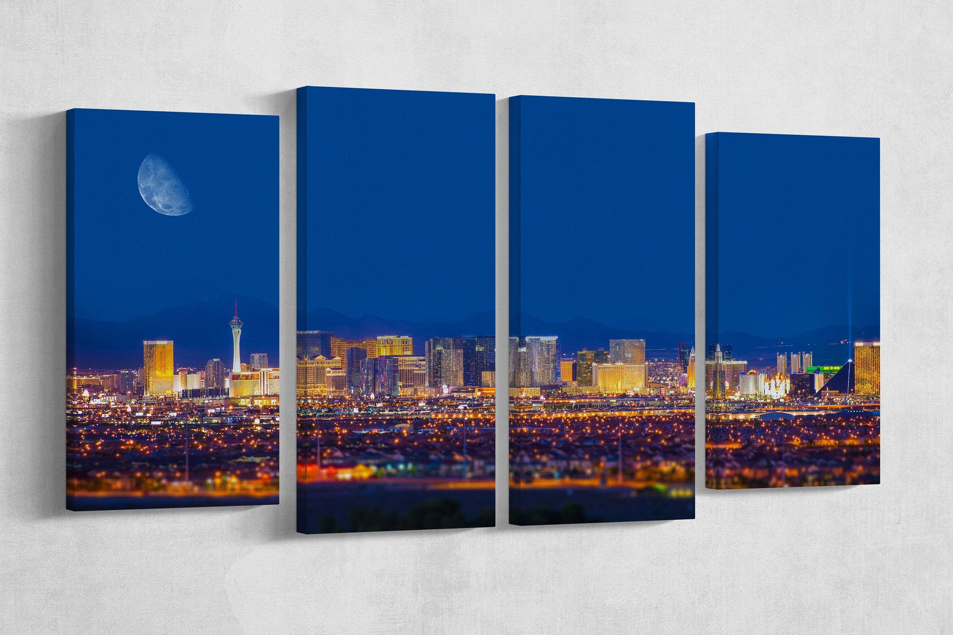 Las Vegas Strip under the Moon Framed Canvas Leather Print