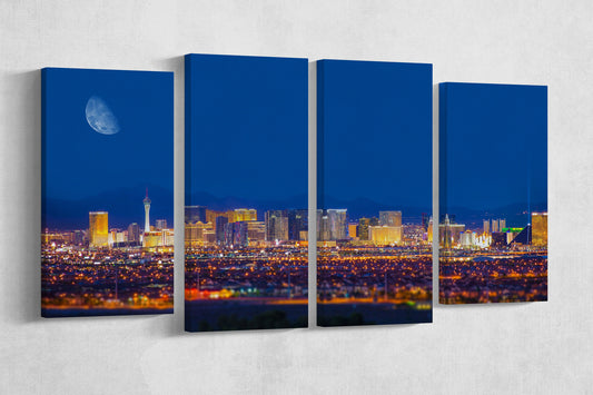 Las Vegas Strip under the Moon Framed Canvas Leather Print