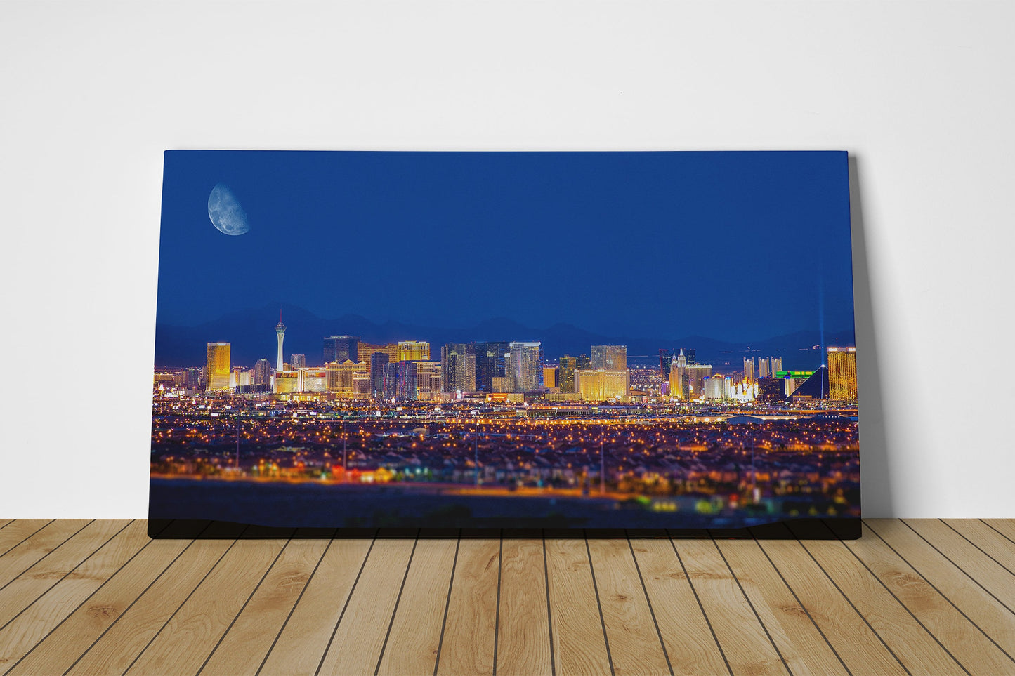 Las Vegas Strip under the Moon Framed Canvas Leather Print
