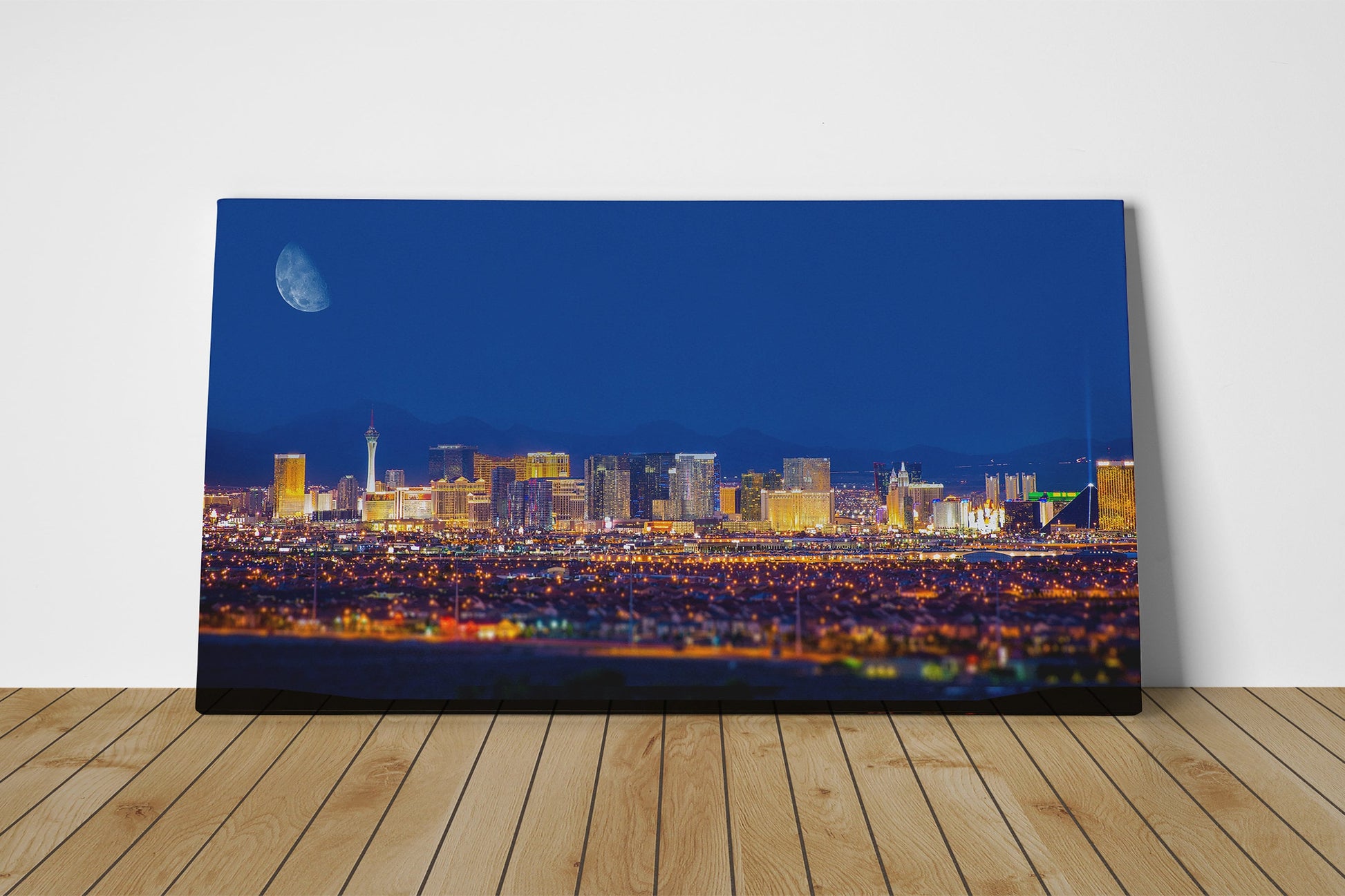 Las Vegas Strip under the Moon Framed Canvas Leather Print