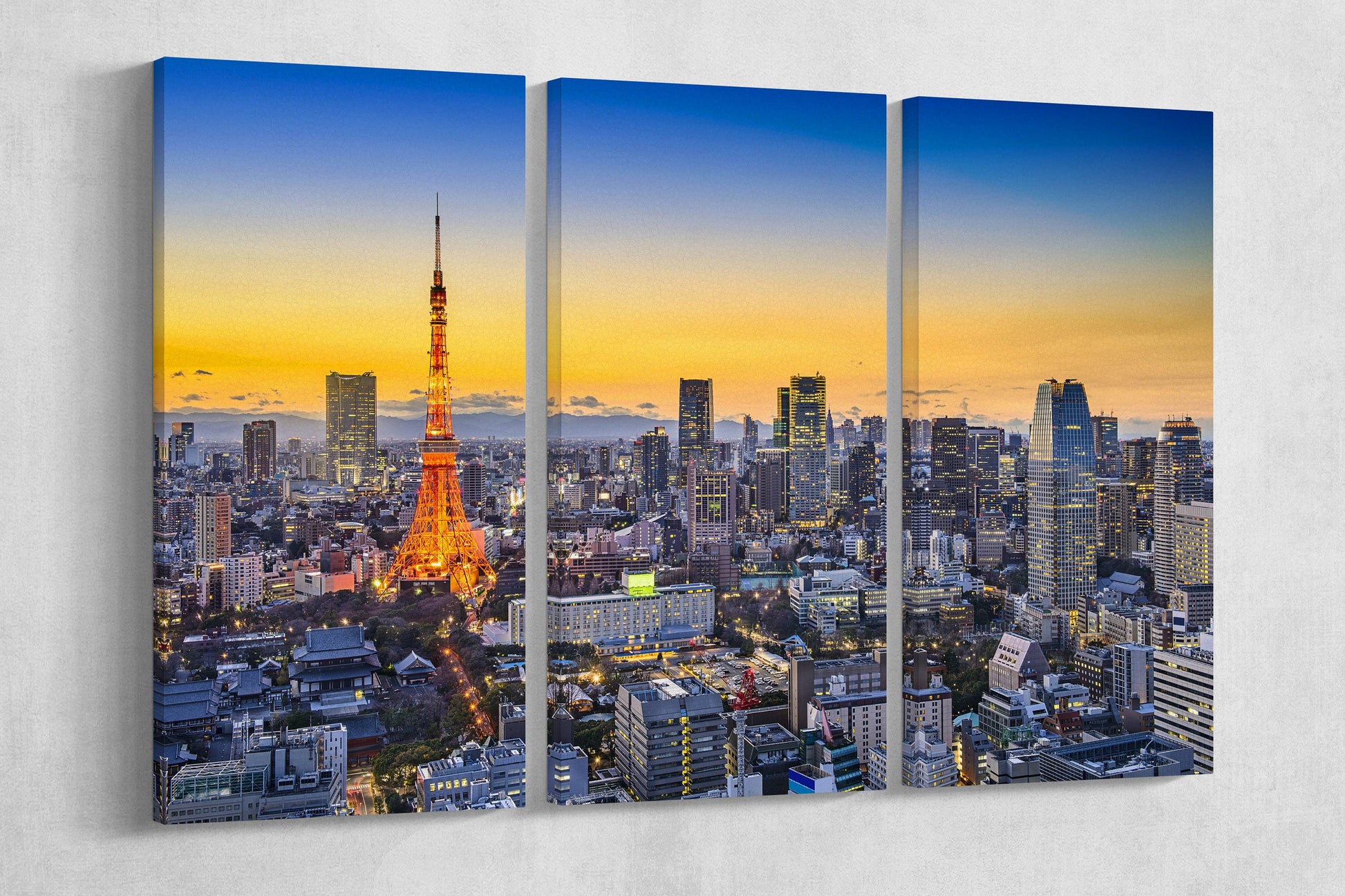 Tokyo Skyline, Japan Framed Canvas Leather Print