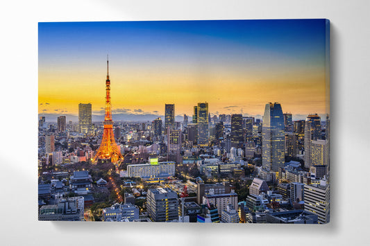 Tokyo Skyline, Japan Framed Canvas Leather Print