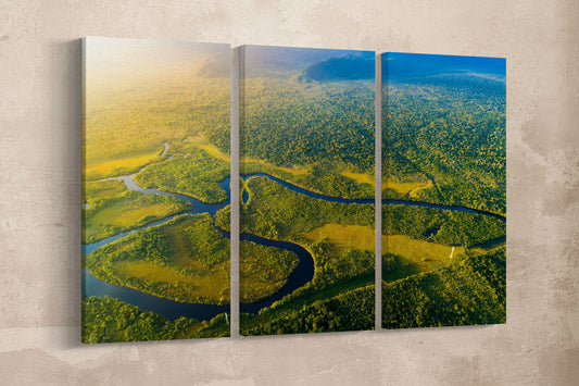 Manaus Amazon Rainforest Aerial View PETA Approved Eco Leather Canvas Multi Panel Art Frame