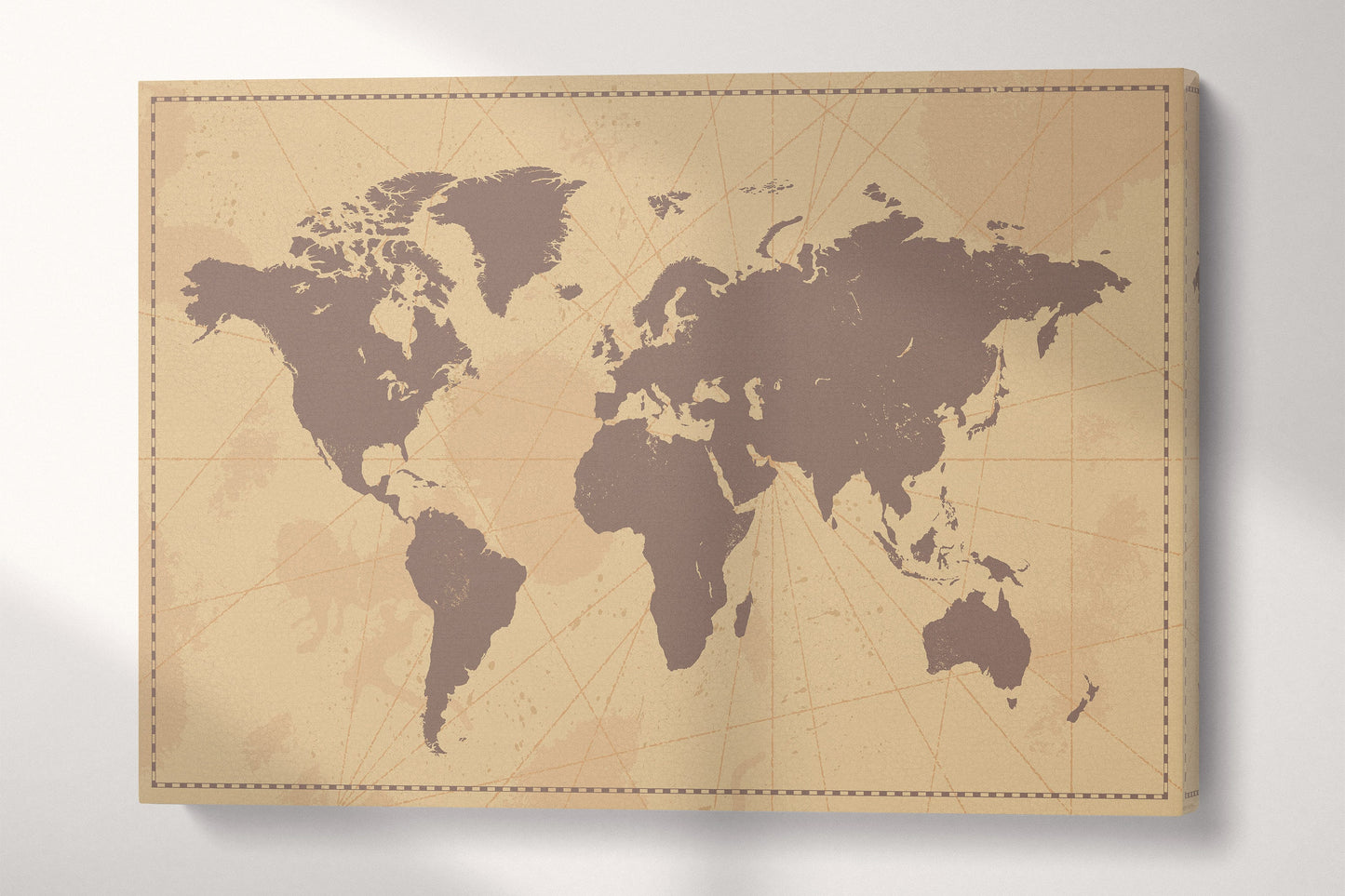 Vintage World Map Framed Canvas Leather Print