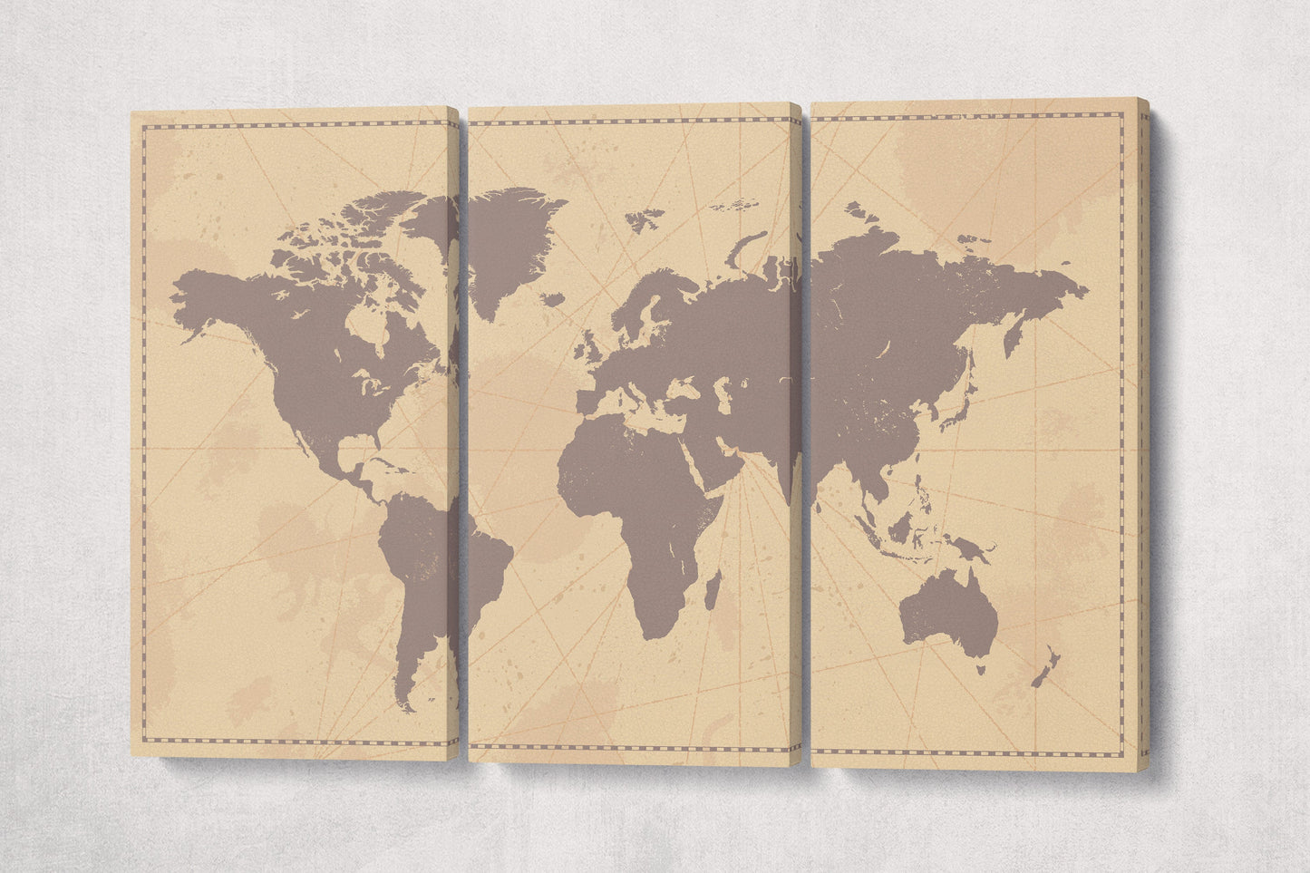 Vintage World Map Framed Canvas Leather Print