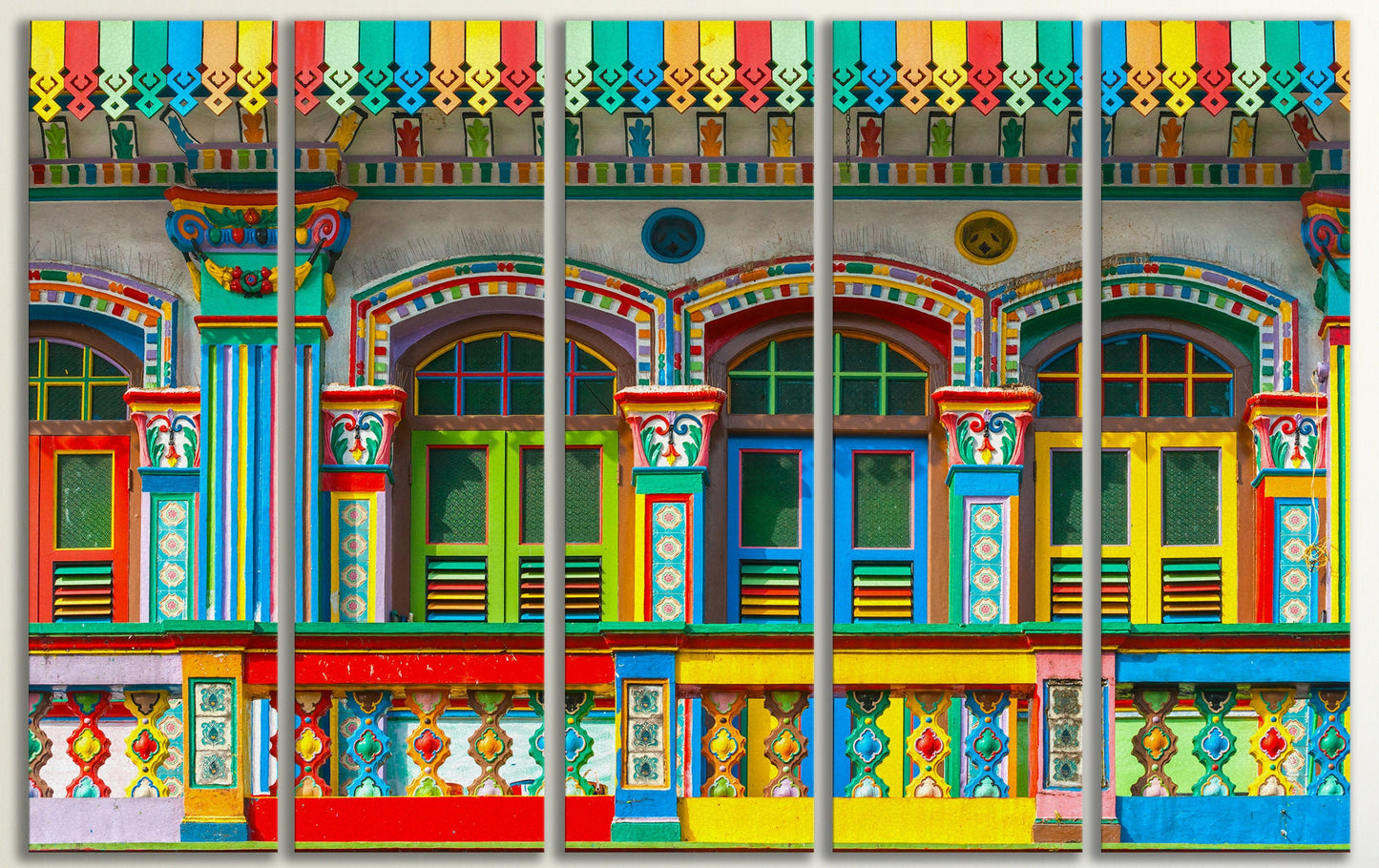 Colorful houses in Little India, Singapore framed canvas leather print