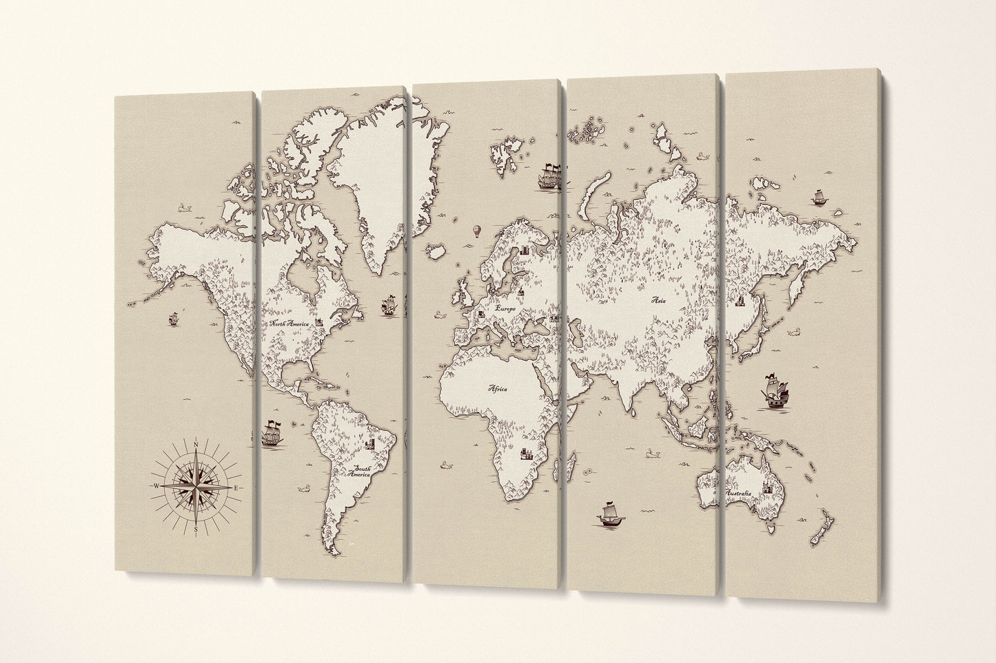 Old World Map Vintage PETA Approved Eco Leather Canvas Multi Panel Wall Art