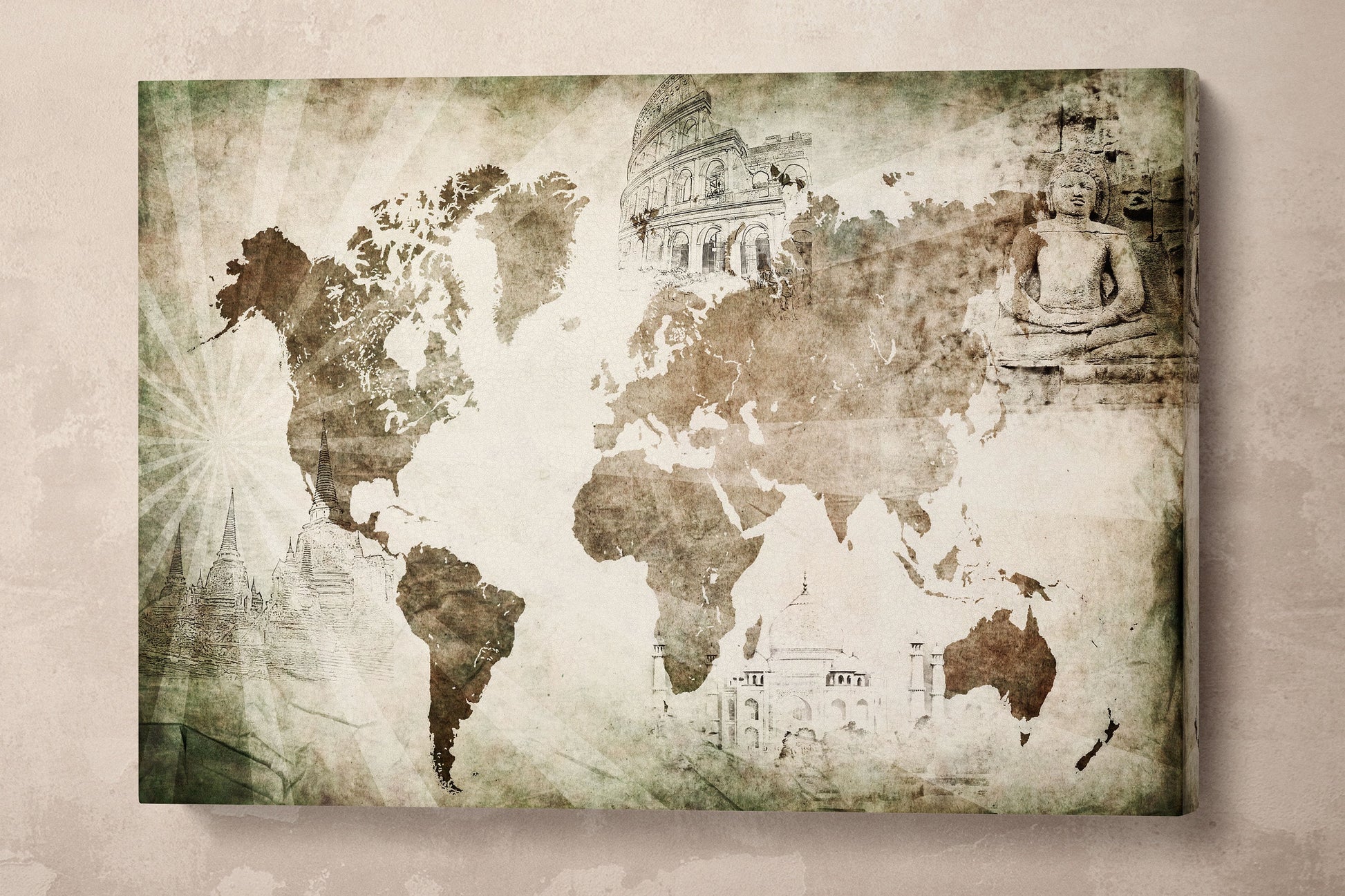 Vintage Travel Map With Landmarks Leather Print