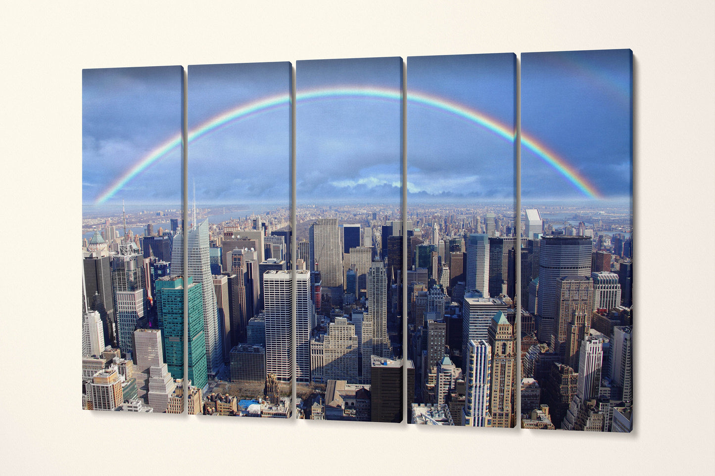 Rainbow Over Manhattan Framed Canvas Leather Print