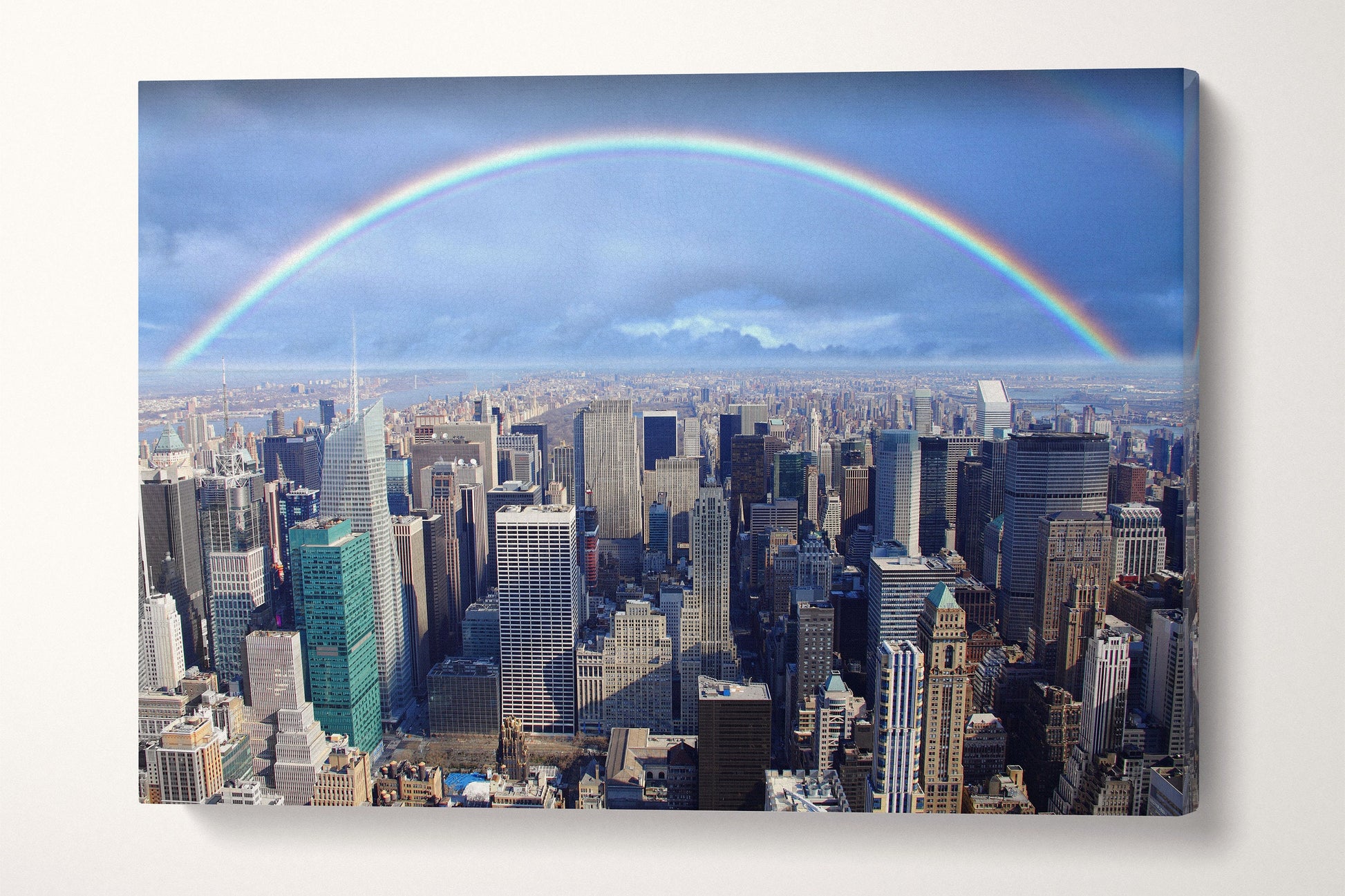 Rainbow Over Manhattan Framed Canvas Leather Print