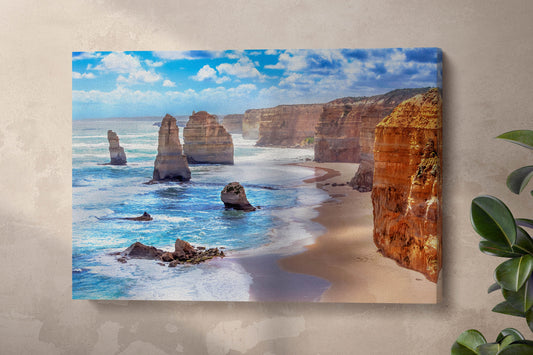 Twelve Apostles and Orange Cliffs Along the Great Ocean Road, Australia Framed Canvas Eco Leather Print Wall