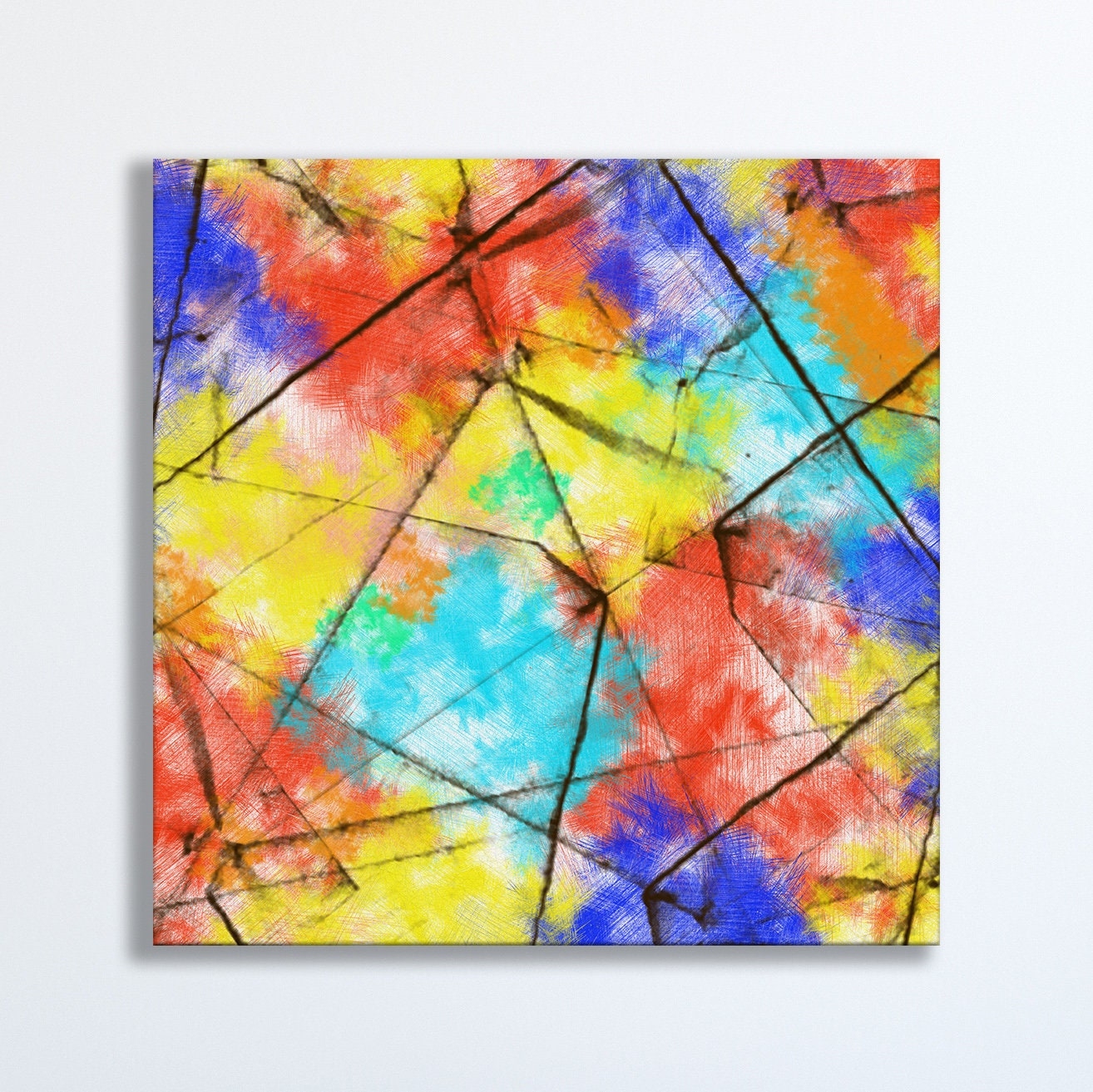 Minimalistic Abstract Colors Canvas Wall Decor Floating Frame Eco Leather Print