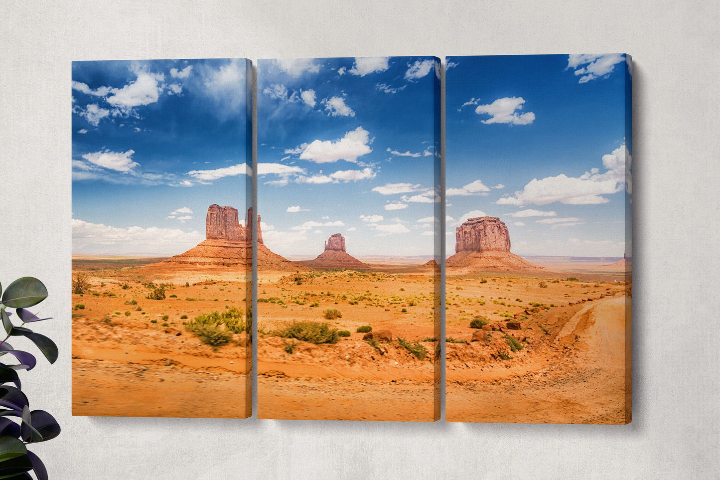 Desert Landscape Monument Valley Framed Canvas Leather Print, Made in Italy!
