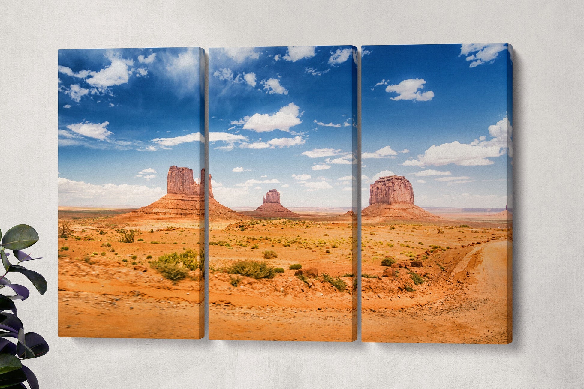 Desert Landscape Monument Valley Framed Canvas Leather Print, Made in Italy!