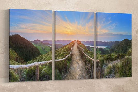 Sao Miguel Island Sunrise, Ponta Delgada, Azores, Portugal Framed Canvas Leather Print