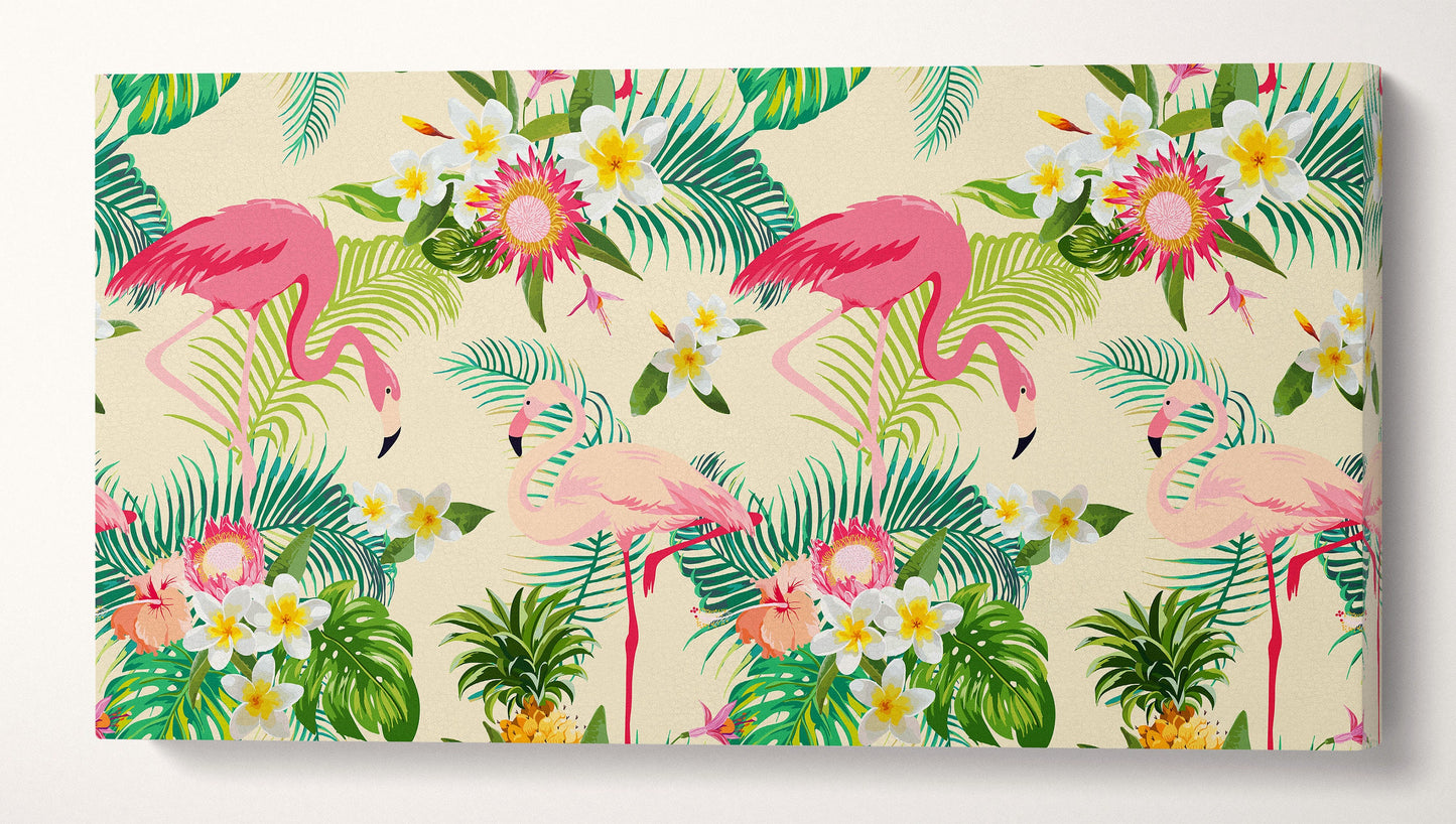 Tropical flamingo wall art framed canvas leather print