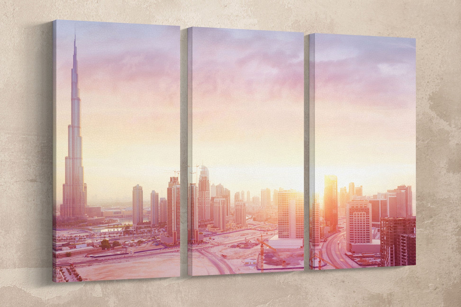 Dubai Sunrise Framed Canvas Leather Print