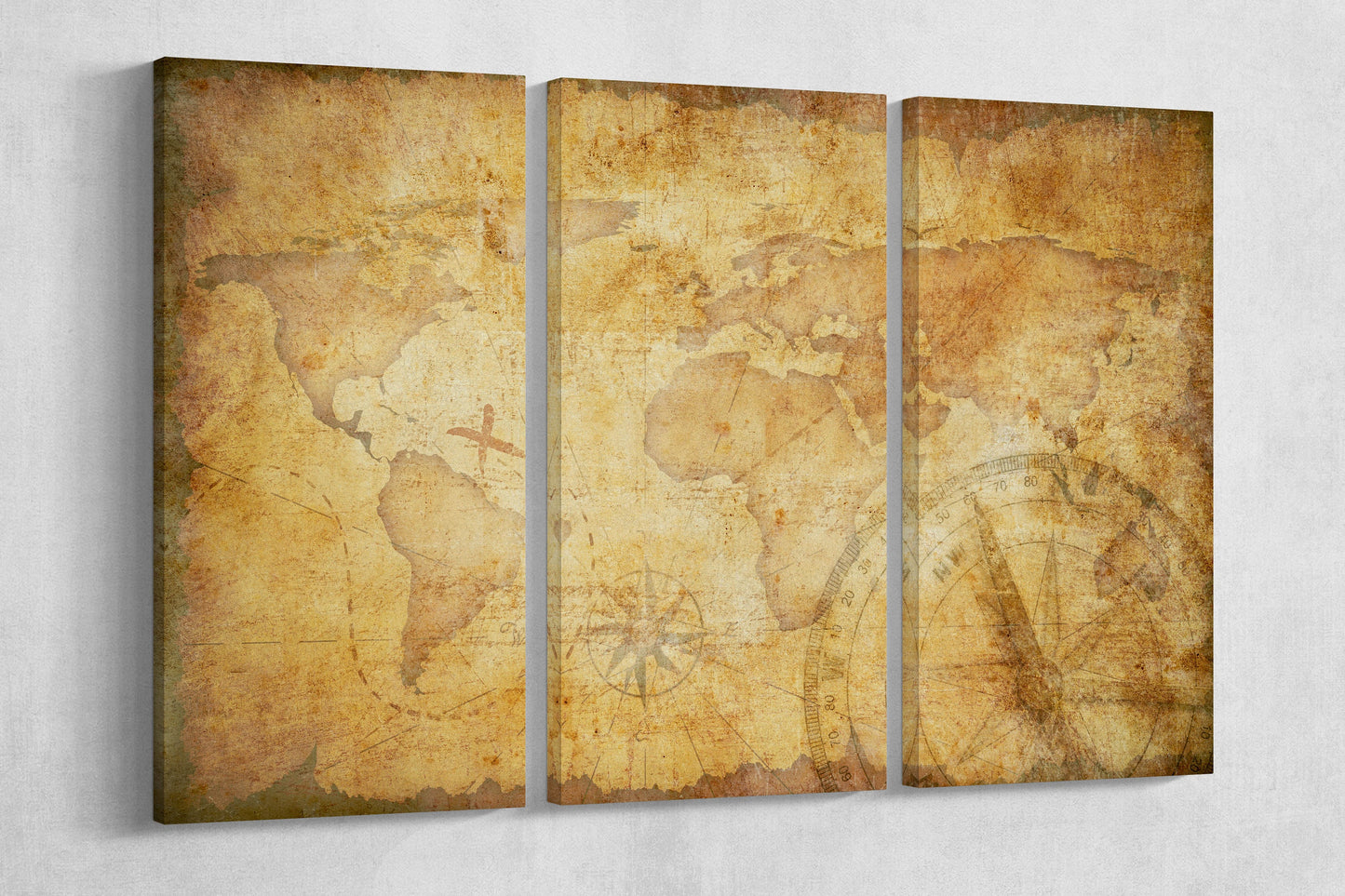 Aged Treasure Map Framed Canvas Leather Print