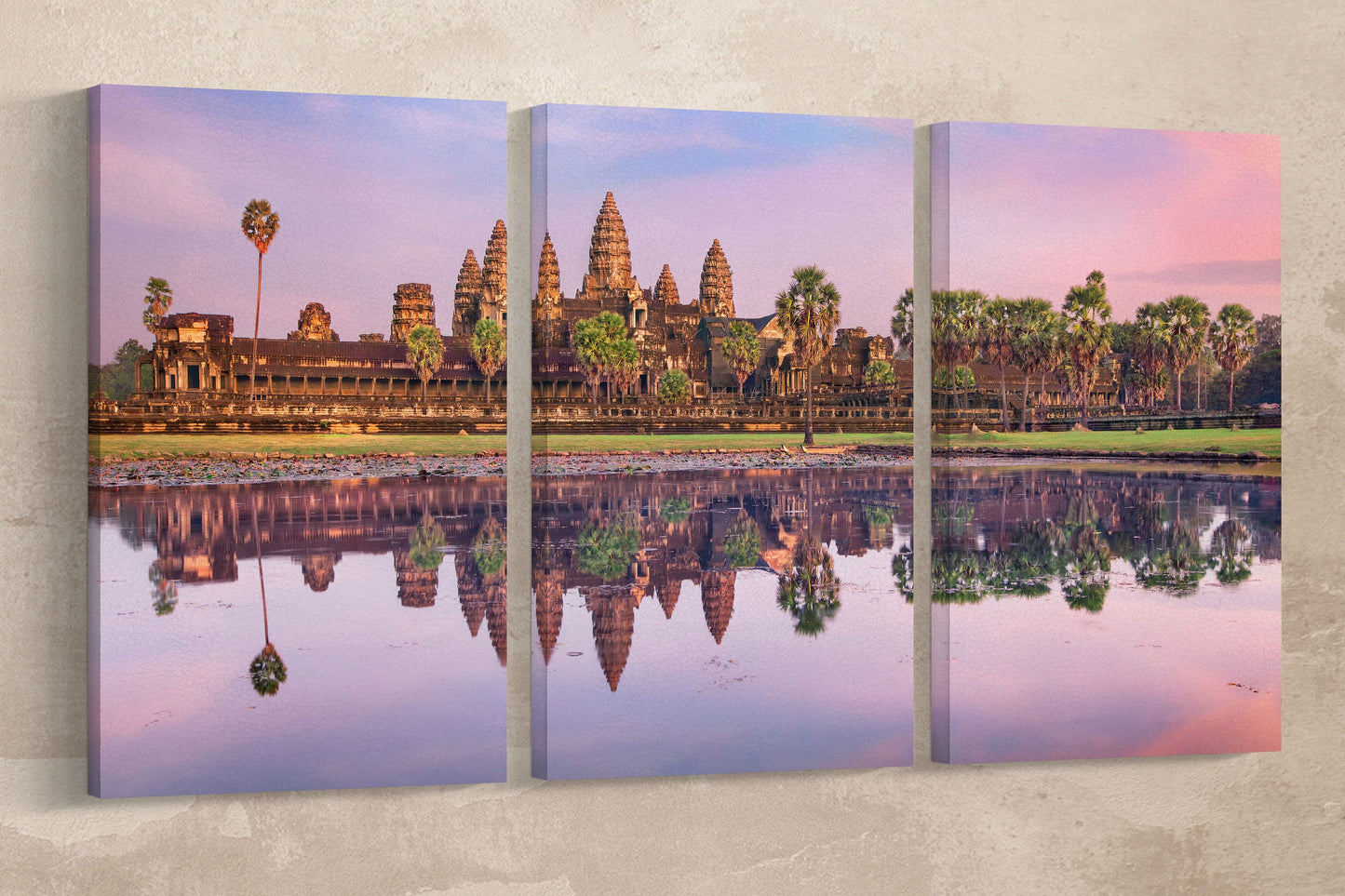 Angkor Wat Temple at Sunrise Framed Canvas Leather Print