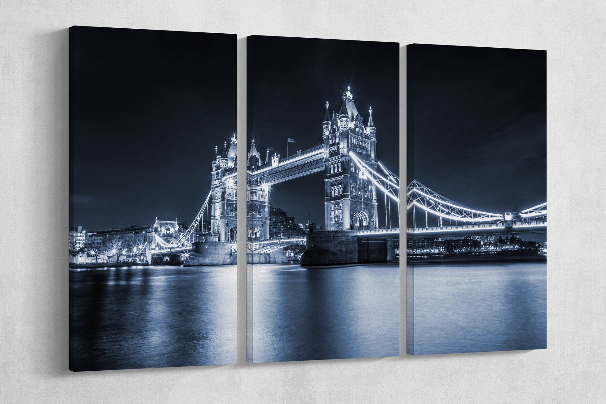 Tower Bridge London at Night Canvas Eco Leather Print Triptych 3D