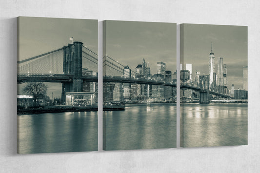 Brooklyn Bridge Black and White Framed Canvas Leather Print