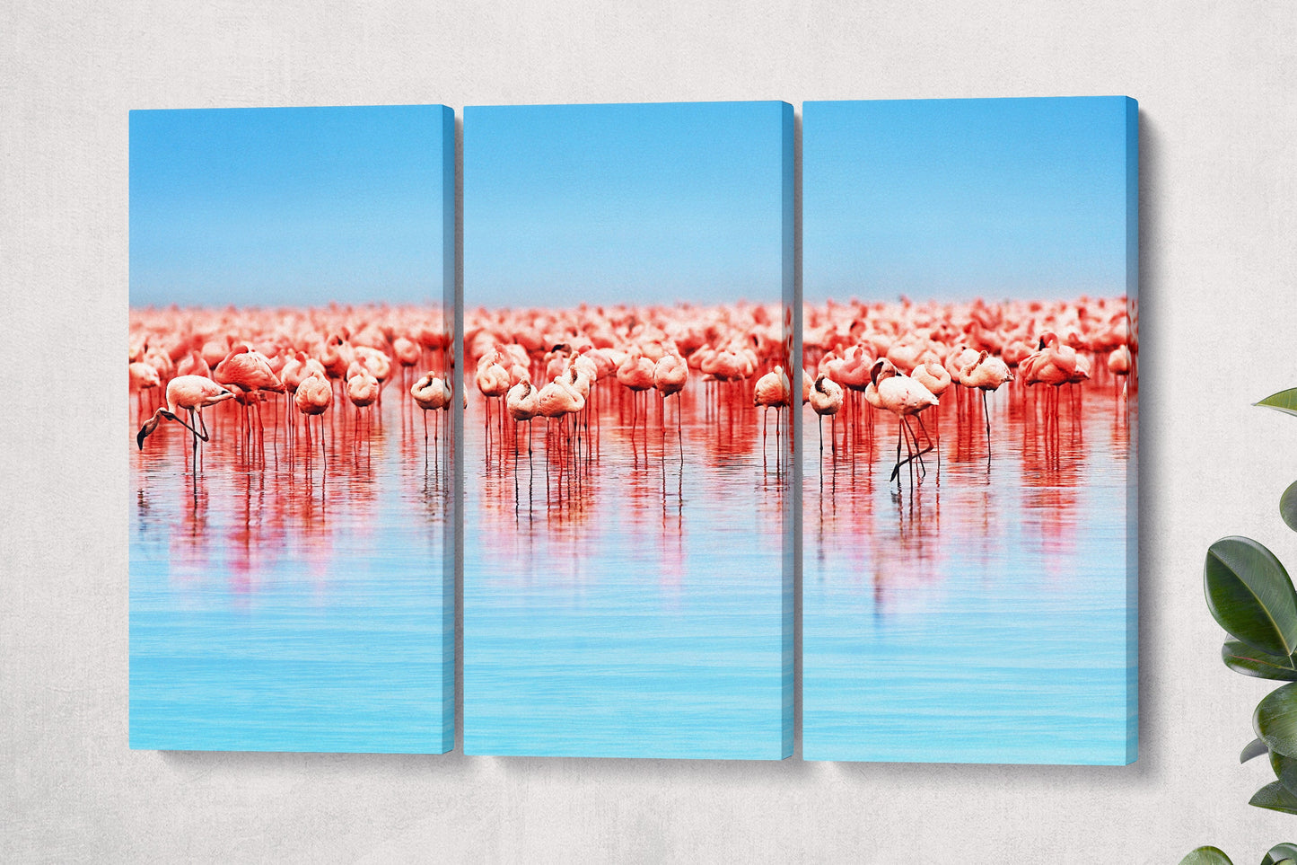 Flamingo in Lake Nakuru Framed Canvas Leather Print
