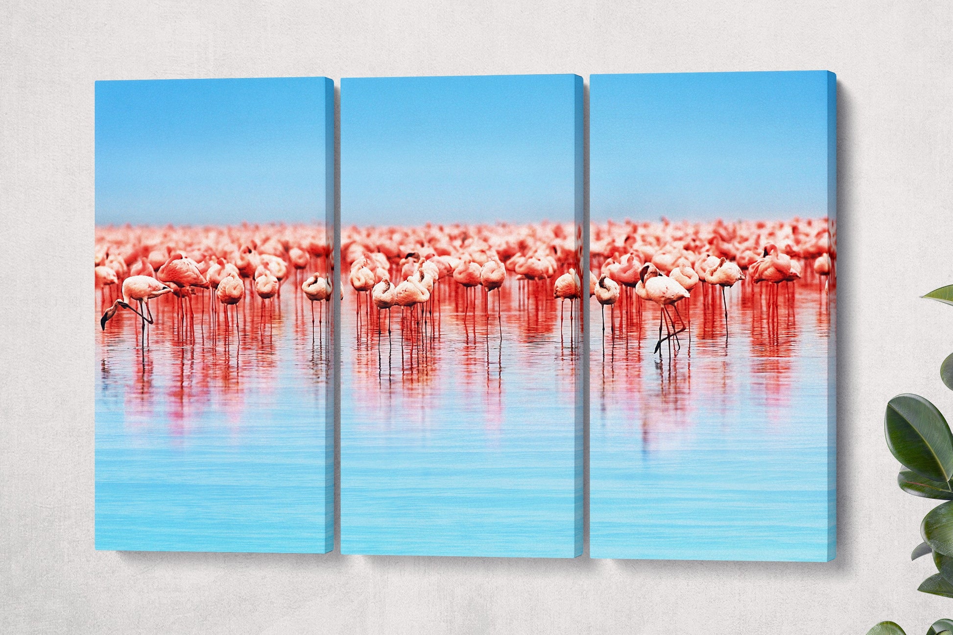 Flamingo in Lake Nakuru Framed Canvas Leather Print