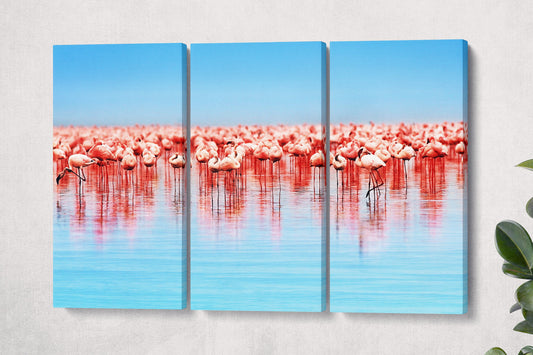 Flamingo in Lake Nakuru Framed Canvas Leather Print