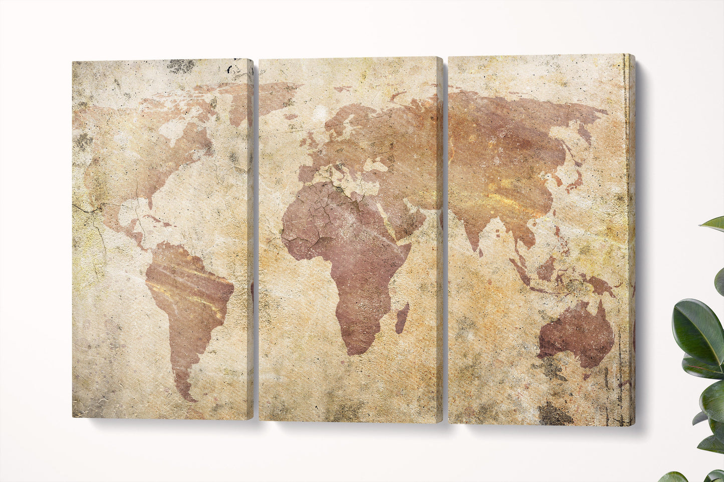 Cracked World Map Framed Canvas Leather Print