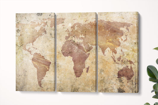 Cracked World Map Framed Canvas Leather Print