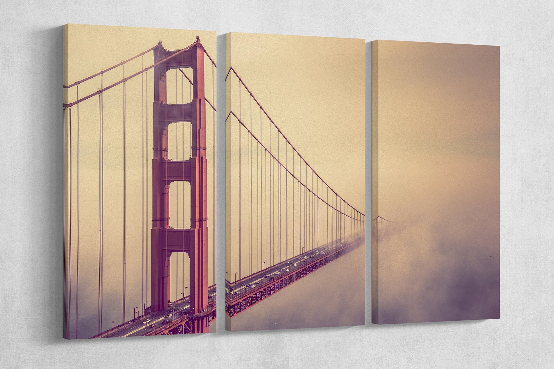 Golden Gate Foggy Day Framed Canvas Leather Print