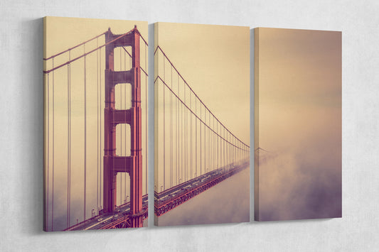 Golden Gate Foggy Day Framed Canvas Leather Print