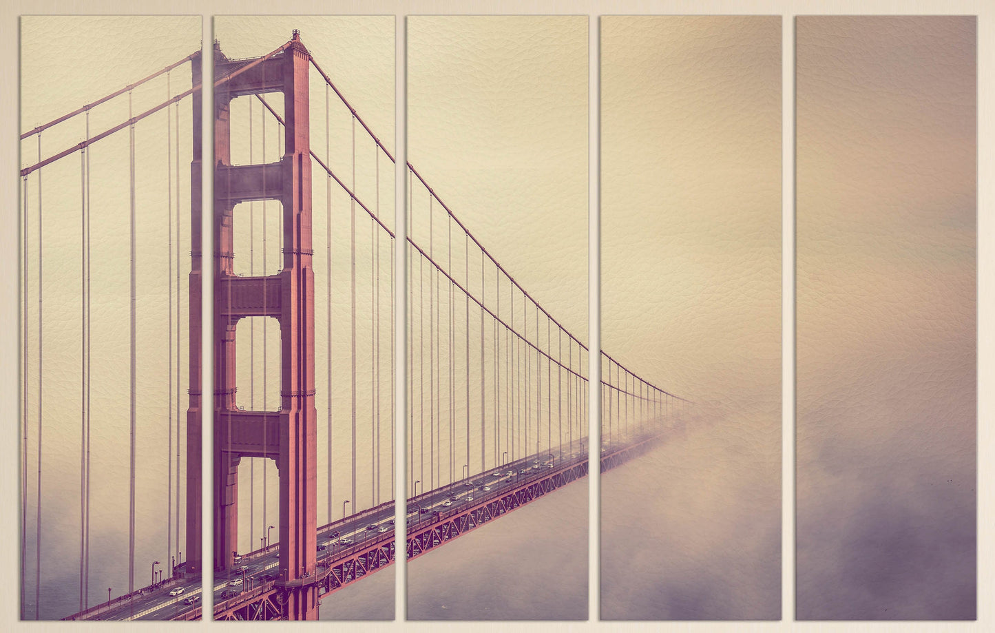 Golden Gate Foggy Day Framed Canvas Leather Print