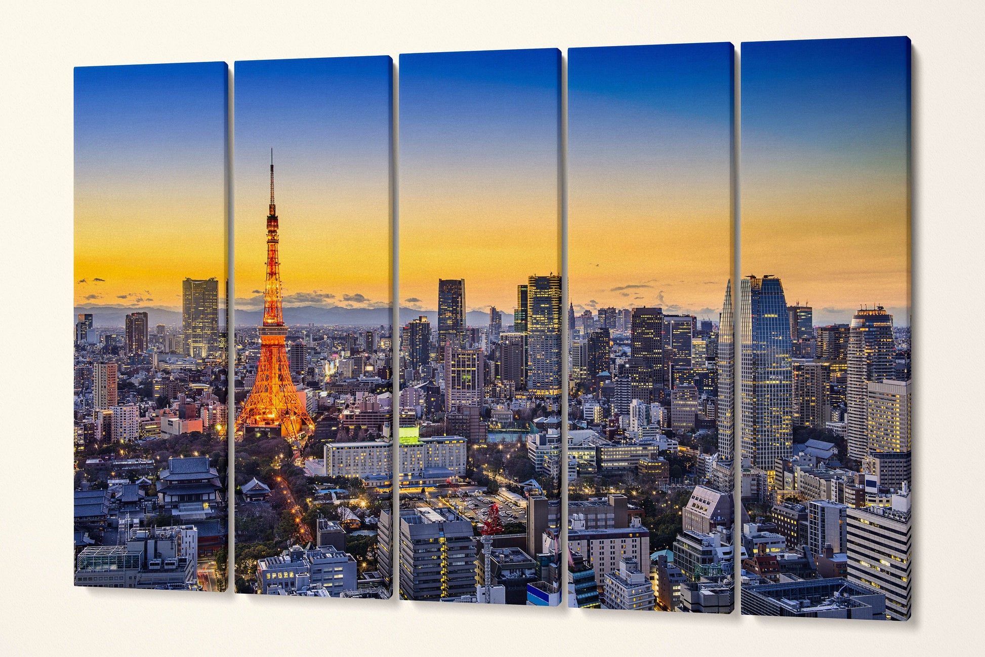 Tokyo Skyline, Japan Framed Canvas Leather Print