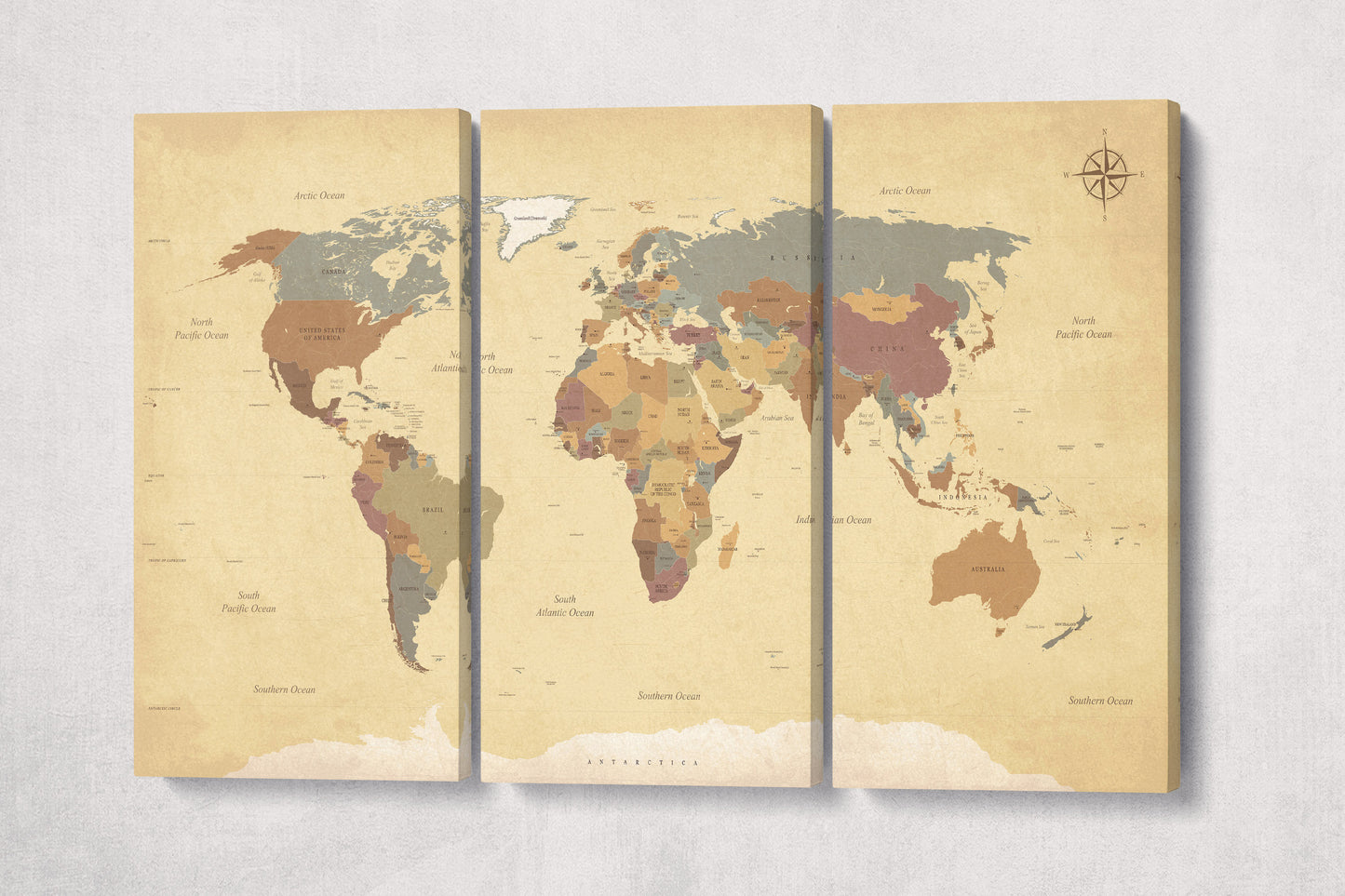 Push Pin Vintage Political World Map Leather Print
